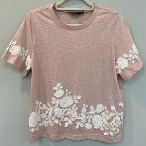 Pankaj & Nidhi Pink Floral Appliqué Tee